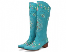Turquoise Western Boot with Floral Motifs