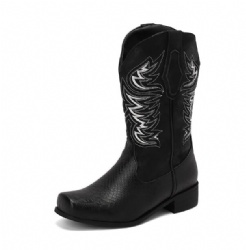Black Western Boot with Silver Flame Accents