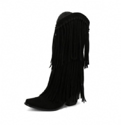 Black Suede Fringe Western Boot