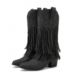 Fringed Western Boot with Curved Top Stitching