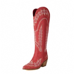 Crimson Western Boot with Intricate Stitching