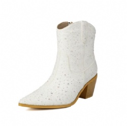 White Western Boot Adorned with Pearls