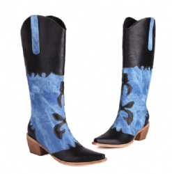 Blue Denim and Black Leather Western Boot